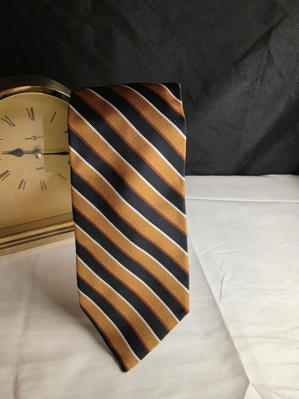 Striped Men's Tie in Gold and Black - Classic Formal Tie